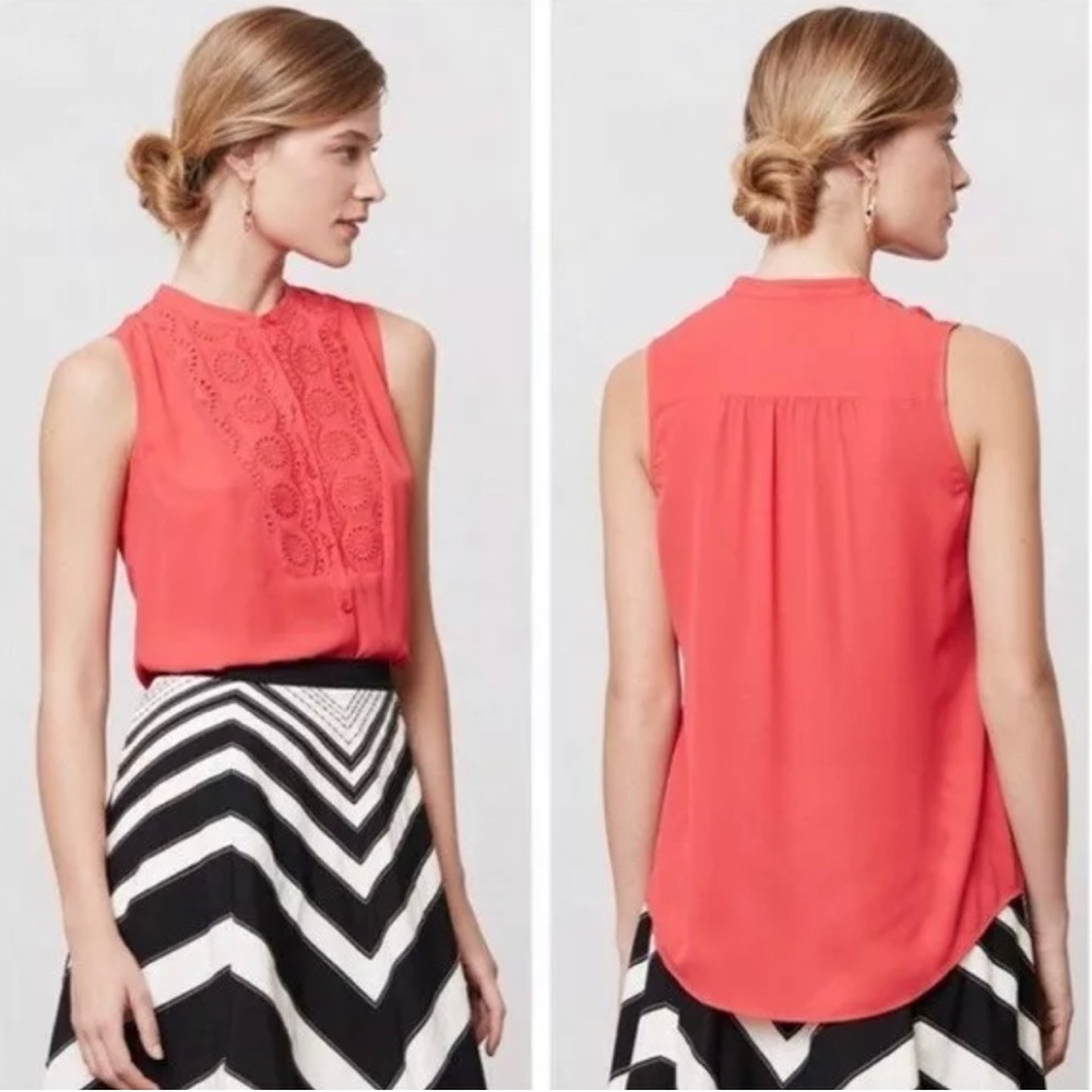 Anthropologie Maeve Women’s Pink Marguerite Embroidered Sleeveless Shirt - XS/0